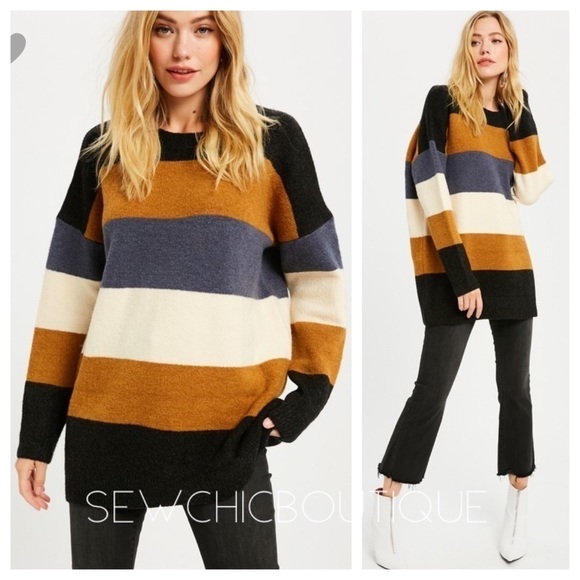 Color Block Long Oversized Sweater - Picture 1 of 4
